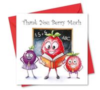 Teacher Thank You Card. Berries Design with matching Envelope. 150x150mm. Blank Inside. Envelopes included. Made in UK.