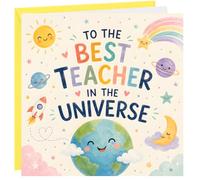 Teacher Thank You Card Best In Universe Teacher's Thankyou Cards Teaching Assistant Appreciation End of School Year Term Leaving Cards Nursery Primary Leavers Card's