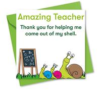 Teacher Thank You Card. Cute Snail Design with Matching Envelope. 150x150mm. Blank Inside. Envelopes Included. Made in UK.