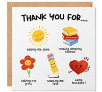 Teacher Thank You Card - Cute Thank You for Helping Me Grow from Children - Teaching, Growing Together, Nursery