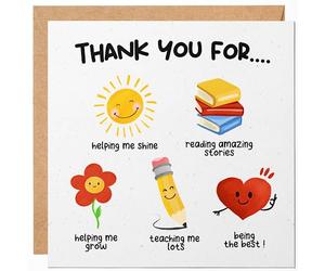 Teacher Thank You Card - Cute Thank You for Helping Me Grow from Children - Teaching, Growing Together, Nursery