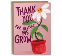 Teacher Thank You Card from Kids - Cute Pink Small Greeting Card with Thank You for Helping Me Grow - Ideal for Teaching Assistants and Nursery