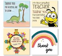 Teacher Thank You Cards Multipack of 4. Each Greeting Cards Pack includes 4 Designs (Vol 1). 115 x 115mm. Blank Inside. Envelopes included. Made in UK.