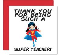 Teacher Thank You Cards - Super Teacher Female - Thankyou Cards for Her or Him, Humorous Appreciation Card, 145mm Thank You Greeting for Teachers Gifts