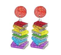 Teacher Theme Cartoon Animal Acrylic Colorful Glitter Cat Book Hat Drop Dangle Earrings Students Graduation Teacher Back to School Appreciation Creative Jewelry for Women, Zinc, No Gemstone