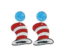 Teacher Theme Cartoon Animal Acrylic Colorful Glitter Cat Book Hat Drop Dangle Earrings Students Graduation Teacher Back to School Appreciation Creative Jewelry for Women, Zinc, No Gemstone