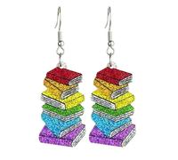 Teacher Theme Cartoon Animal Acrylic Colorful Glitter Cat Book Hat Drop Dangle Earrings Students Graduation Teacher Back to School Appreciation Creative Jewelry for Women, Zinc, No Gemstone