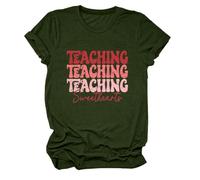 Teacher Valentine Day Shirts Women My Class is Full of Sweet Hearts T-Shirts Lover Heart Graphic Short Sleeve Blouse Tops, Army Green, XL