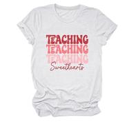 Teacher Valentine Day Shirts Women My Class is Full of Sweet Hearts T-Shirts Lover Heart Graphic Short Sleeve Blouse Tops, White, XXL