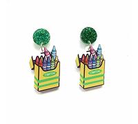 Teachers Appreciation Day Earrings Pencil Crayon Boxes Colorful Acrylic Drop Dangle Earring Cute Funny Back To School Teacher Jewelry Gifts, 20*41mm, 21.5*42.5mm, Acrylic, No Gemstone