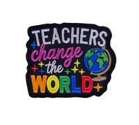 Teachers Change the World Embroidered Patch Iron On - Teacher Appreciation Applique Patch for Jackets, Backpacks & Tote Bags - Sew On Teacher Gift - 3.7 x 3.1 Inch