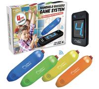 Teacher's Choice 4 Player Wireless Handheld Game Buzzer System - Displays First Buzz-in - Great for Jeopardy, Family Feud, Trivia and Buzzer Games - Console with 4 Joystick Buzzers, 4 Unique Sounds