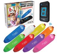 Teacher's Choice 8 Player Wireless Handheld Game Buzzer System - Displays First Buzz-in - Great for Jeopardy, Family Feud, Trivia and Buzzer Games - Console with 8 Joystick Buzzers, 8 Unique Sounds