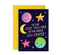 Teachers Day Card - Teacher In The Whole Universe Space Planets Stars Cute - Science Teacher Professor Educator Mentor Tutor Teaching Assistant School Staff - Comes with Fun Stickers