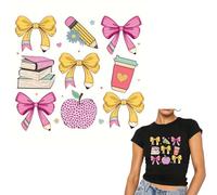 Teacher's Delight Pencil Bow Flower Leaf Iron On Transfers for T-Shirts Rub on Transfers Stickers Vinyl Ready to Press Stickers Iron on Decals for T-Shirts Clothing Hoodie DIY Crafts