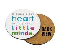 Teachers Gift - It Takes a Big Heart to Help Shape Little Minds Birthday Gift End of Term Teacher Appreciation Coaster, Tableware, Drinks Coffee-Tea Coaster. (Round Coaster MDF)