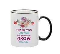 Teachers Gift - Personalised Thank You for Helping Me Grow Birthday Gift End of Term Thanks-Giving Coffee Tea Mug Unique Ceramic Rim Mug. (Black Rim and Handle Mug)