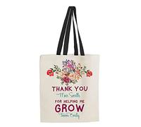 Teachers Gift - Personalised Thank You For Helping Me Grow Birthday Gift End of Term Thanks-Giving Shopping Shoppers Tote Bag (Black Handle)