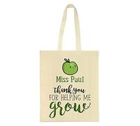Teachers Gift - Personalised Thank You For Helping Me Grow Birthday Gift End of Term Thanks-Giving Shopping Shoppers Tote Bag (Natural)