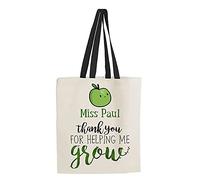 Teachers Gift - Personalised Thank You For Helping Me Grow Birthday Gift End of Term Thanks-Giving Shopping Shoppers Tote Bag (Black Handle)
