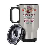 Teachers Gift - Personalised Thank You for Helping Me Grow Birthday Gift End of Term Thanks-Giving Teacher Appreciation Travel Tea/Coffee Mug. (Silver)