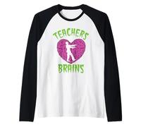 Teachers Love Brains Halloween Zombie Teaching Funny Costume Raglan Baseball Tee