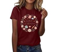 Teachers Shirts for Women Back to School Love Learning Short Sleeve Tops | Teachers Shirts For Women Back To School T-Shirt Love Learning Preppy Clothes Crewneck Short Sleeve Graphic Tees Casual Tops
