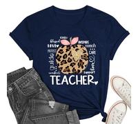 Teachers Shirts for Women Inspire Teacher Tshirt Teacher's Day Gift T Shirt Cute Leopard Print Tees Tops C-Blue