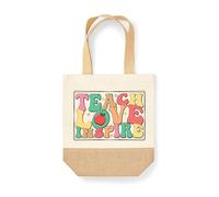 Teachers Teach Love Inspire Retro Jute Canvas Bag Teacher Thank You End of Term Gift, 38cm x 44cm, Natural
