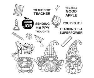 Teaching and Stuying Gnomes Dies and Stamp Sets for Card Making DIY Scrapbooking To the Beast Teacher Sending Happy Thoughts Words Transparent Seal Stamps for Paper Crafting Embossing Stencil Die Cuts