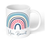 Teaching Assistant Gift Personalised Mug with Name - Rainbow Design - Thank You Teaching Assistant Mug - Custom Classroom Assistant Coffee Cup - End of Term, Leaving Gift, Christmas - 11oz Ceramic