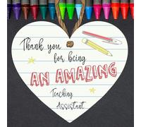 Teaching Assistant Heart Plaque - MDF Wood | "Thank You for Being an Amazing Teaching Assistant" | Appreciation Gift | 3 Sizes 10cm - 15cm- 23cm (Small: 10 cm (H) × 9 cm (W))