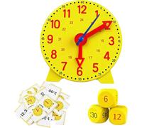 Teaching Clock for Children, Tell The Time Learning Clock with Movable Hands, 12 & 24 Hour Educational Clock, Maths Learning Resource with Cards & Dice, Classroom Teaching Aid for Age 5+