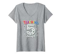 Teaching Fifth & Loving It: Educator Appreciation Gift V-Neck T-Shirt, Women, Heather Grey, M