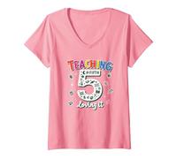 Teaching Fifth & Loving It: Educator Appreciation Gift V-Neck T-Shirt, Women, Pink, XL