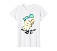 Teaching Ghosts to Say Boo Learning Education Fun Spooky Cut Value Graphic T-Shirt, Women, White, M