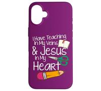 Teaching In My Veins Jesus In My Heart Sunday School Teacher Case for iPhone 16 Plus