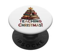 Teaching Is A Work Of Heart - Christmas Book Tree PopSockets Adhesive PopGrip