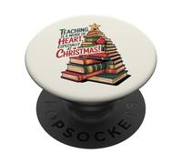 Teaching Is A Work Of Heart - Christmas Book Tree PopSockets Adhesive PopGrip