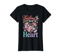 Teaching is a Work of Heart International Teacher Day Value Graphic T-Shirt, Women, Black, S