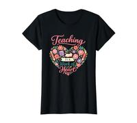 Teaching is a Work of Heart -Teacher Appreciation Day Value Graphic T-Shirt, Women, Black, S