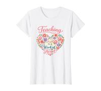 Teaching is a Work of Heart -Teacher Appreciation Day Value Graphic T-Shirt, Women, White, L