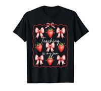 Teaching is My Jam Coquette Bow Strawberry Back to School Value Graphic T-Shirt, Men, Black, L