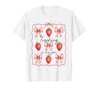 Teaching is My Jam Coquette Bow Strawberry Back to School Value Graphic T-Shirt, Men, White, S