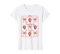 Teaching is My Jam Coquette Bow Strawberry Back to School Value Graphic T-Shirt, Women, White, XL