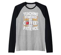 Teaching Powered by Coffee Funny Teacher Design Raglan Baseball Tee