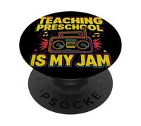 Teaching Preschool is My Jam Funny Retro 80s Back To School PopSockets Adhesive PopGrip