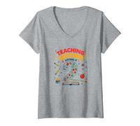Teaching Second & Loving It: Educator's Joyful Journey V-Neck T-Shirt, Women, Heather Grey, L