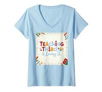 Teaching Third & Loving It: Educator Passion V-Neck T-Shirt, Women, Baby Blue, XXL