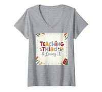 Teaching Third & Loving It: Educator Passion V-Neck T-Shirt, Women, Heather Grey, XXL
